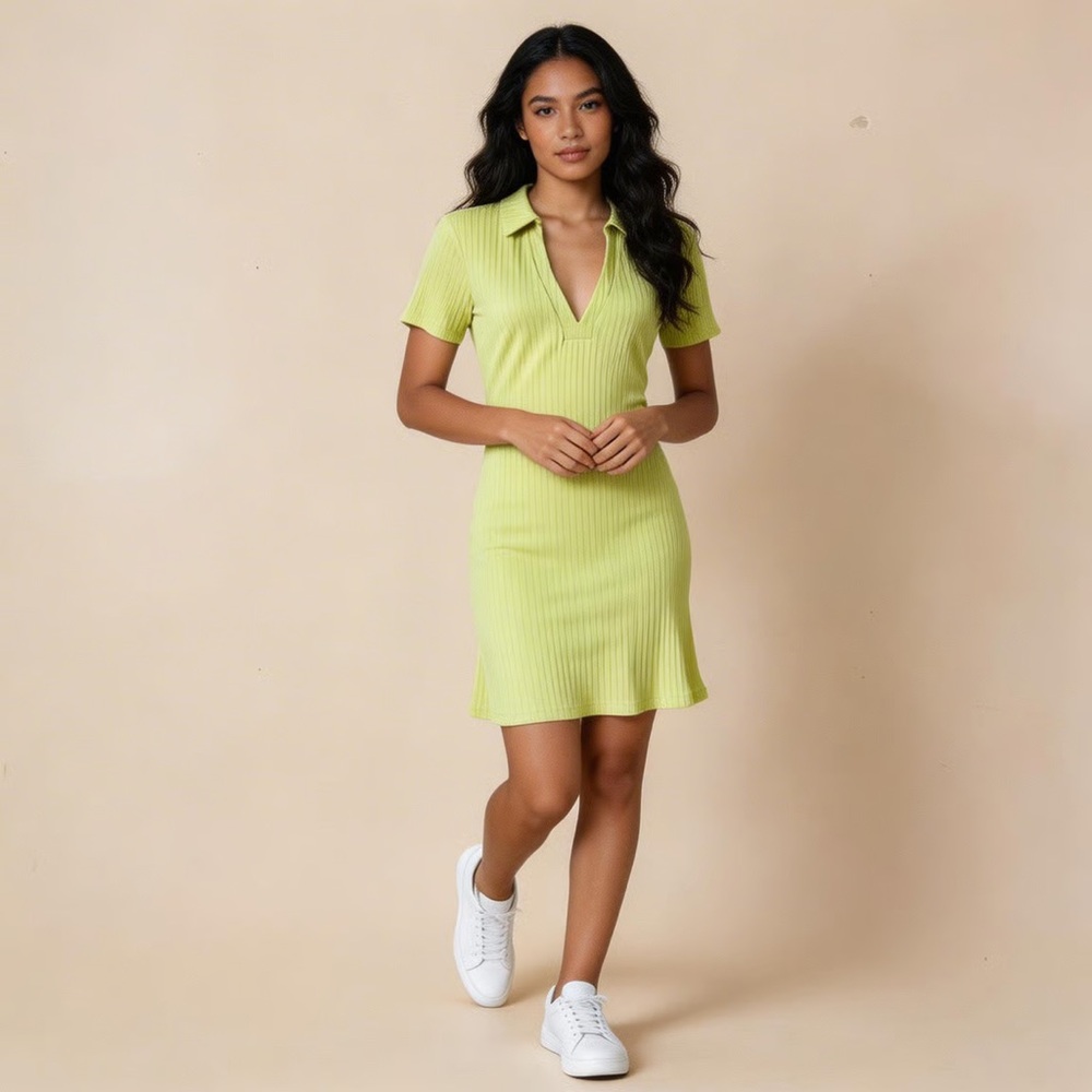 WEST OF MELROSE | Yellow Ribbed Body Con Mini Dress Sz L